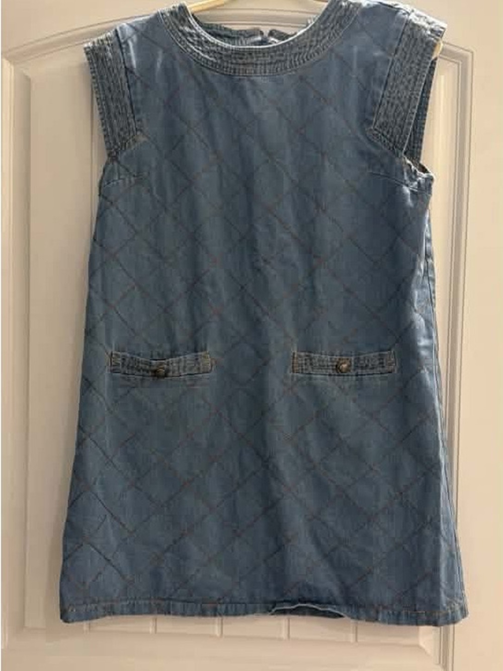 Light Blue Quilted Denim Shift Dress